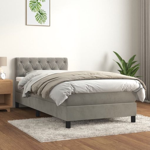 Box spring postelja z vzmetnico svetlo siva 80x200 cm žamet