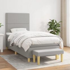 Box spring postelja z vzmetnico svetlo siva 90x190 cm blago
