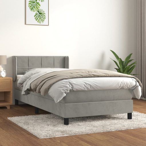 Box spring postelja z vzmetnico svetlo siva 90x200 cm žamet
