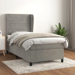 Box spring postelja z vzmetnico svetlo siva 90x200 cm žamet