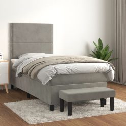 Box spring postelja z vzmetnico svetlo siva 90x200 cm žamet