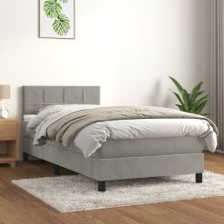 Box spring postelja z vzmetnico svetlo siva 90x200 cm žamet