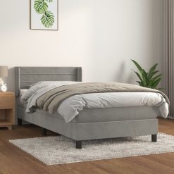 Box spring postelja z vzmetnico svetlo siva 90x200 cm žamet