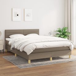 Box spring postelja z vzmetnico taupe 140x200 cm blago