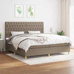 Box spring postelja z vzmetnico taupe 200x200 cm blago