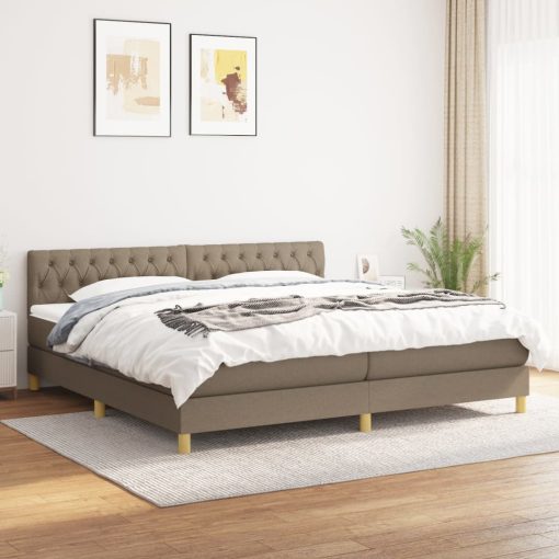 Box spring postelja z vzmetnico taupe 200x200 cm blago