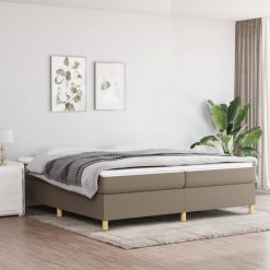 Box spring postelja z vzmetnico taupe 200x200 cm blago