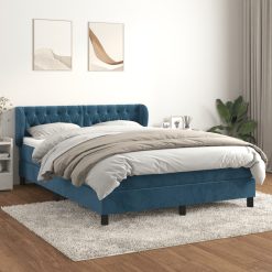 Box spring postelja z vzmetnico temno modra 140x190cm žamet