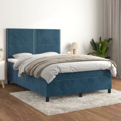 Box spring postelja z vzmetnico temno modra 140x190cm žamet