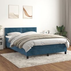 Box spring postelja z vzmetnico temno modra 140x190cm žamet