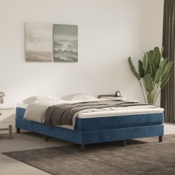 Box spring postelja z vzmetnico temno modra 140x200 cm žamet