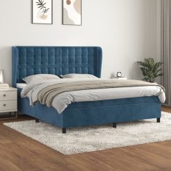 Box spring postelja z vzmetnico temno modra 160x200 cm žamet