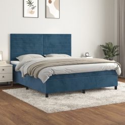 Box spring postelja z vzmetnico temno modra 160x200 cm žamet