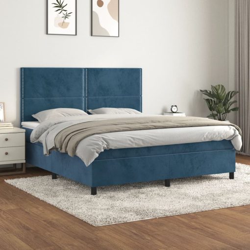 Box spring postelja z vzmetnico temno modra 180x200 cm žamet