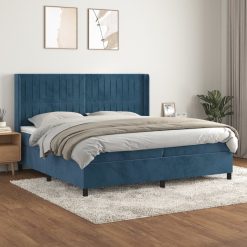 Box spring postelja z vzmetnico temno modra 200x200 cm žamet