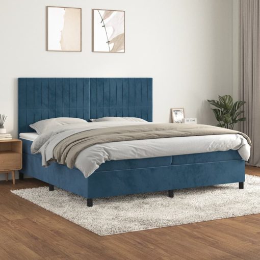 Box spring postelja z vzmetnico temno modra 200x200 cm žamet