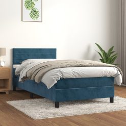 Box spring postelja z vzmetnico temno modra 90x200 cm žamet