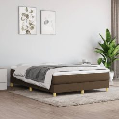 Box spring postelja z vzmetnico temno rjav 140x190 cm blago