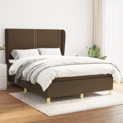 Box spring postelja z vzmetnico temno rjav 140x190 cm blago