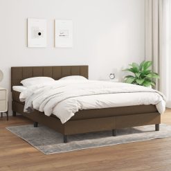 Box spring postelja z vzmetnico temno rjav 140x190 cm blago