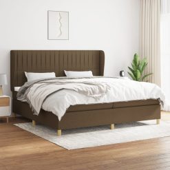 Box spring postelja z vzmetnico temno rjav 200x200 cm blago