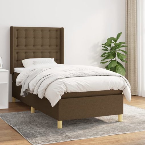 Box spring postelja z vzmetnico temno rjav 90x190 cm blago