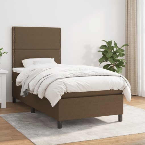 Box spring postelja z vzmetnico temno rjav 90x190 cm blago