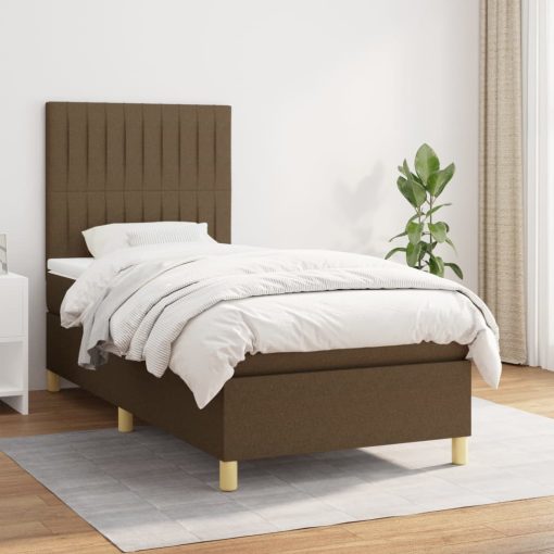 Box spring postelja z vzmetnico temno rjav 90x190 cm blago