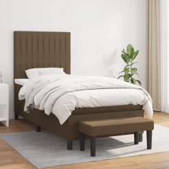 Box spring postelja z vzmetnico temno rjava 100x200 cm blago