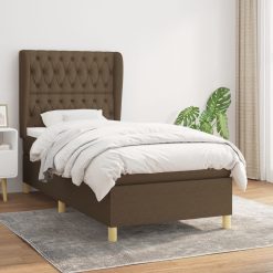 Box spring postelja z vzmetnico temno rjava 100x200 cm blago