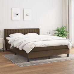 Box spring postelja z vzmetnico temno rjava 140x200 cm blago