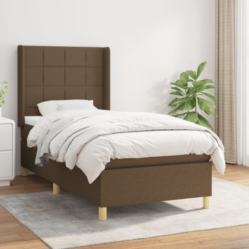 Box spring postelja z vzmetnico temno rjava 90x200 cm blago