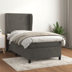 Box spring postelja z vzmetnico temno siv 90x190 cm žamet