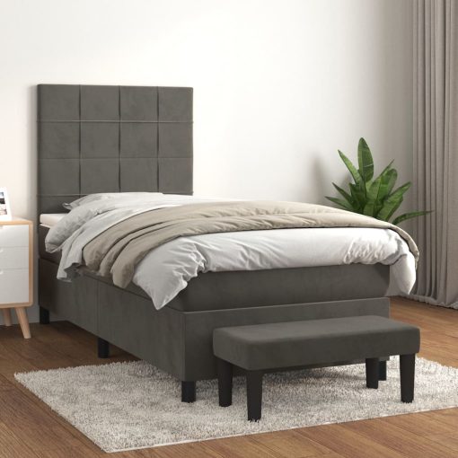 Box spring postelja z vzmetnico temno siv 90x190 cm žamet