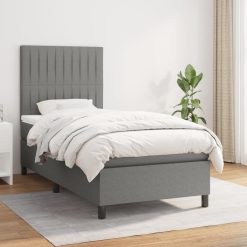 Box spring postelja z vzmetnico temno siva 100x200 cm blago