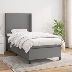 Box spring postelja z vzmetnico temno siva 100x200 cm blago