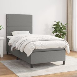 Box spring postelja z vzmetnico temno siva 100x200 cm blago