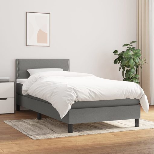 Box spring postelja z vzmetnico temno siva 100x200 cm blago