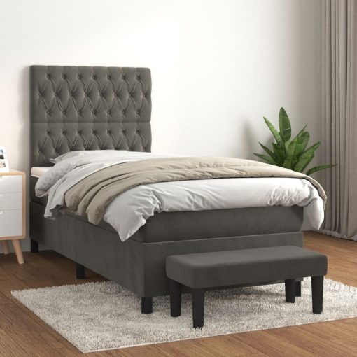 Box spring postelja z vzmetnico temno siva 100x200 cm žamet