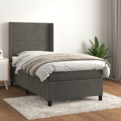 Box spring postelja z vzmetnico temno siva 100x200 cm žamet