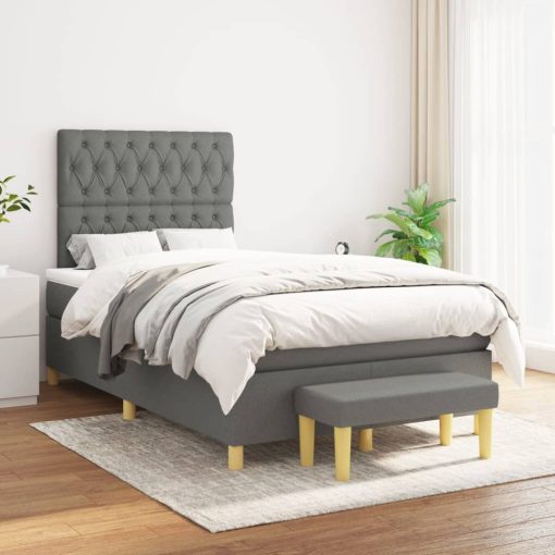 Box spring postelja z vzmetnico temno siva 120x200 cm blago