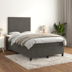 Box spring postelja z vzmetnico temno siva 120x200 cm žamet