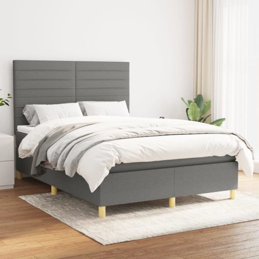 Box spring postelja z vzmetnico temno siva 140x200 cm blago