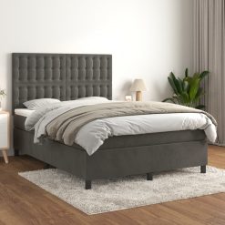 Box spring postelja z vzmetnico temno siva 140x200 cm žamet
