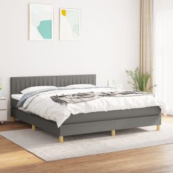 Box spring postelja z vzmetnico temno siva 160x200 cm blago