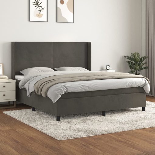 Box spring postelja z vzmetnico temno siva 160x200 cm žamet