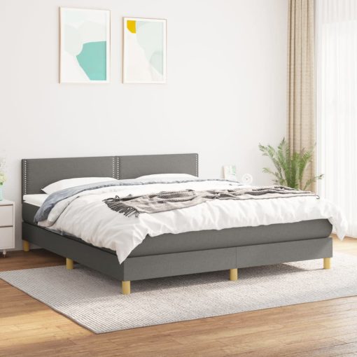 Box spring postelja z vzmetnico temno siva 180x200 cm blago