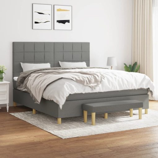 Box spring postelja z vzmetnico temno siva 180x200 cm blago