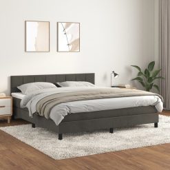 Box spring postelja z vzmetnico temno siva 180x200 cm žamet