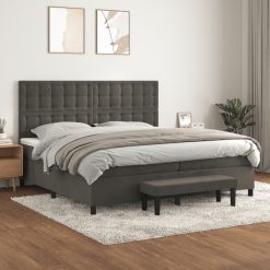 Box spring postelja z vzmetnico temno siva 200x200 cm žamet